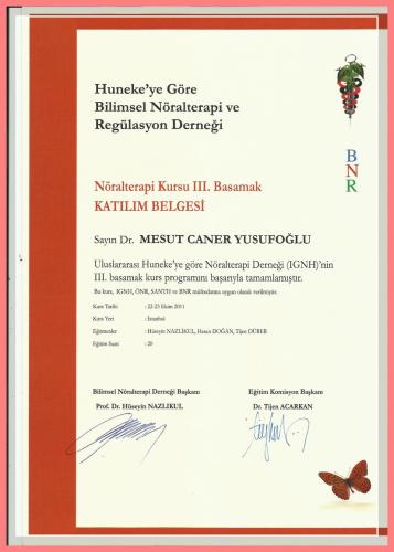 N�ralterapi Kursu III.Basamak Kat�l�m Belgesi   