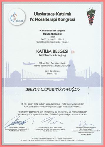 Uluslararas� Kat�l�ml� IV.N�ralterapi Kongresi Kat�l�m Belgesi  