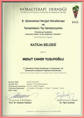 Geleneksel Herget N�ralterapi ve Tamamlay�c� T�p Sempozyumu Kat�l�m Belgesi   