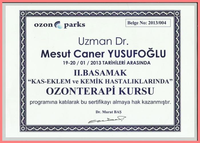 Ozon Parks Kas-Eklem ve Kemik Hastal�klar�nda Ozonterapi Kursu II.Basamak Kat�l�m Belgesi     