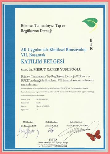 AK Uygulamal� - Kliniksel Kinezyoloji VII.Basamak Kat�l�m Belgesi   
