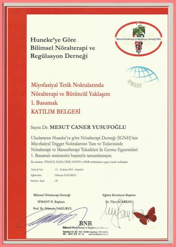 Miyofasiyal Tetik Noktalar�nda N�ralterapi ve B�t�nc�l Yakla��m 1.Basamak Kat�l�m Belgesi   