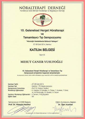 10.Geleneksel Herget N�ralterapi ve Tamamlay�c� T�p Sempozyumu Kat�l�m Belgesi N�rolojik Hastal�klarda B�t�nc�l Yakla��m    
